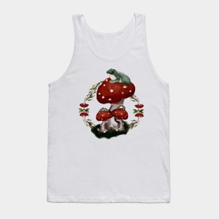 Watercolor Frog Friends on Red Button Mushrooms Tank Top
